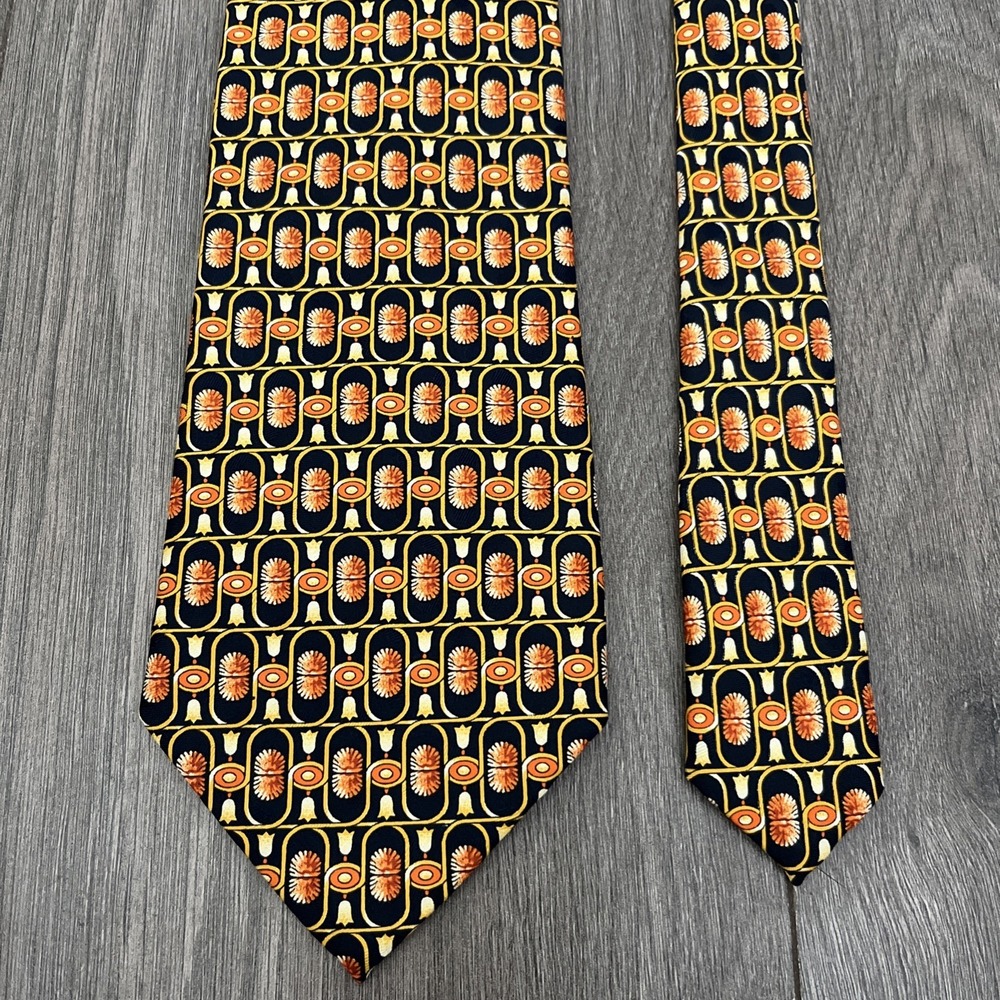 Yves Saint Laurent Pour Homme Mens Neck Tie Orange Yellow Lights All Over Silk